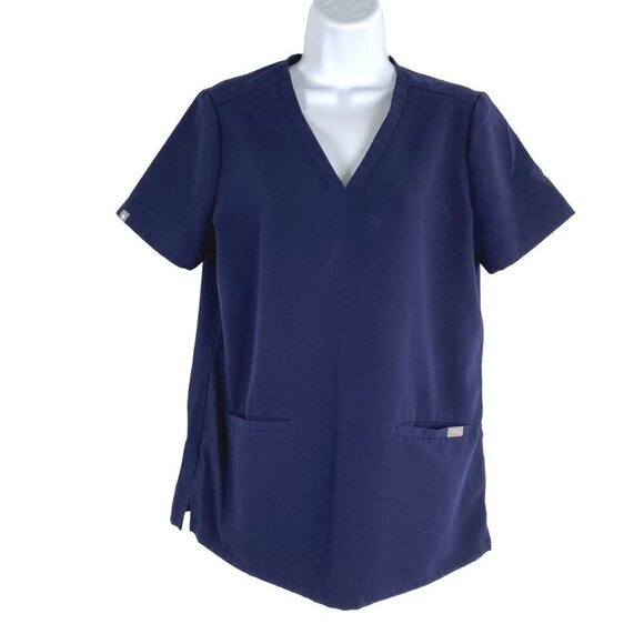 Figs Casma Three Pocket Scrub Top Navy Blue Short Sleeve V-Neck Women's Small - Picture 1 of 10